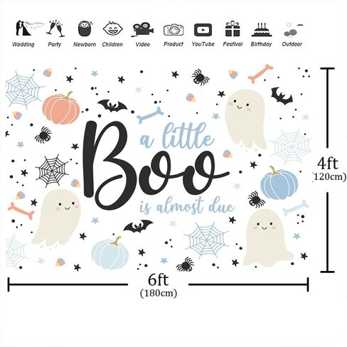 Aperturee 7x5ft Halloween Baby Shower Backdrop A Little Boo is Almost Due Blush Pink Pumpkin Skull Spider Web Bat Photography Background Party Cake Table Decor Banner Photo Booth Props in Saudi Arabia