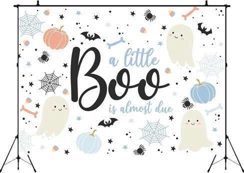 Aperturee 7x5ft Halloween Baby Shower Backdrop A Little Boo is Almost Due Blush Pink Pumpkin Skull Spider Web Bat Photography Background Party Cake Table Decor Banner Photo Booth Props in Saudi Arabia