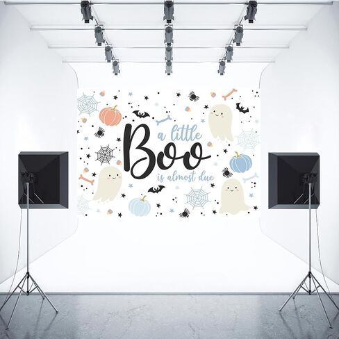 Aperturee 7x5ft Halloween Baby Shower Backdrop A Little Boo is Almost Due Blush Pink Pumpkin Skull Spider Web Bat Photography Background Party Cake Table Decor Banner Photo Booth Props in Saudi Arabia