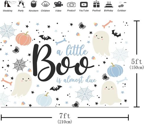 Aperturee 7x5ft Halloween Baby Shower Backdrop A Little Boo is Almost Due Blush Pink Pumpkin Skull Spider Web Bat Photography Background Party Cake Table Decor Banner Photo Booth Props in Saudi Arabia