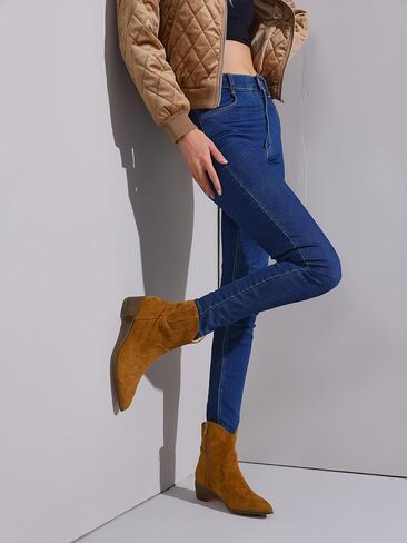 Perphy Western Cowgirl Pointed Toe Chunky Heel Comfy Cowboy Ankle Boots for Women in Saudi Arabia
