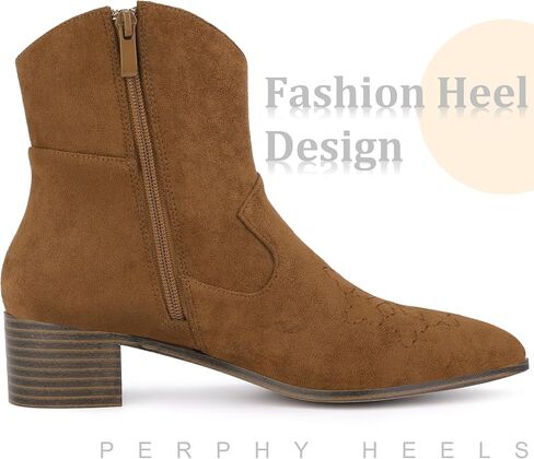 Perphy Western Cowgirl Pointed Toe Chunky Heel Comfy Cowboy Ankle Boots for Women in Saudi Arabia