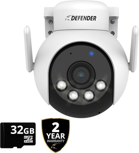 Defender AI Powered 4K Everwatch PTZ Plug-in Security Camera Outdoor, Smart Human Detection, Criminal Deterrence, WiFi 6/Bluetooth, Color Night Vision, with 32GB SD Card & 2 Year Warranty in Saudi Arabia