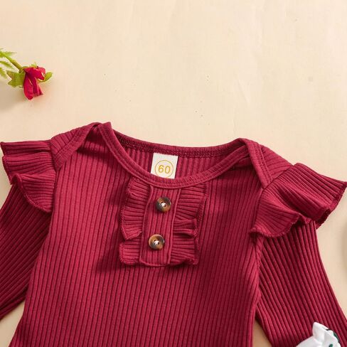 Baby Girls Clothes Ribbed Romper Bodysuit Pants Headband Set Fall Winter Outfits in Saudi Arabia
