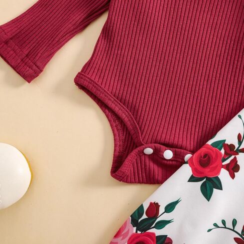 Baby Girls Clothes Ribbed Romper Bodysuit Pants Headband Set Fall Winter Outfits in Saudi Arabia
