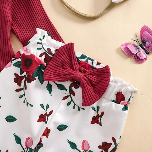 Baby Girls Clothes Ribbed Romper Bodysuit Pants Headband Set Fall Winter Outfits in Saudi Arabia