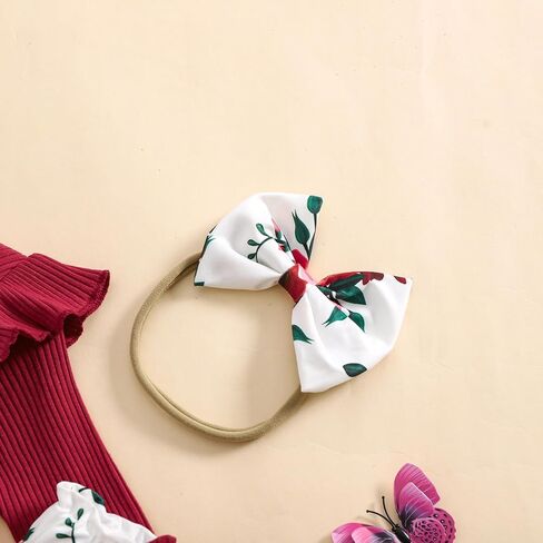 Baby Girls Clothes Ribbed Romper Bodysuit Pants Headband Set Fall Winter Outfits in Saudi Arabia