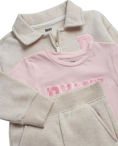 DKNY Girls Pants Set, 3 Piece Fleece Zip Hoodie, Jogger and Graphic Tee | Versatile Three Pieces, Elastic Waist Joggers and Soft Graphic Tee and warm fleece Zip up hoodie, Everyday Ready in Saudi Arabia