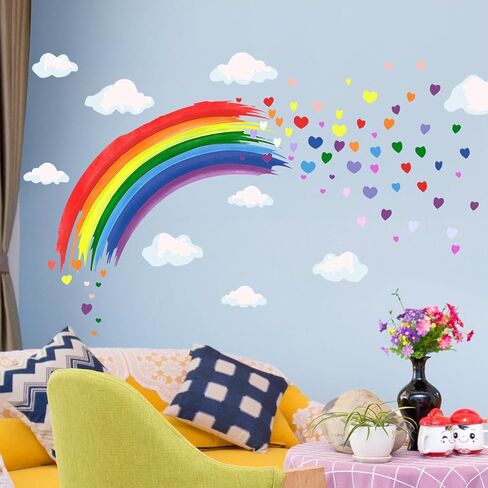 قوس قزح جدار الشارات القلب الغيوم ملصقات الحائط DIY فتاة جدار الشارات 3D قشر وعصا ديكور قوس قزح قابل للإزالة للفتيات غرفة الحضانة غرفة المعيشة المنزل الفن جدارية in Saudi Arabia