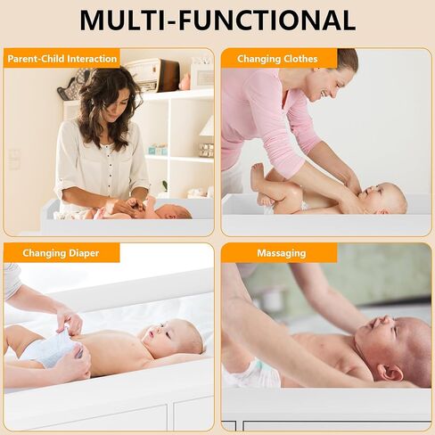 Dresser for Bedroom with 6 Drawers, Changing Table Dresser with Power Outlets, Soft Changing Pad & Removable Top, Baby Dresser with Changing Table Top for Nursery, White in Saudi Arabia