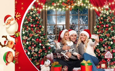 CHAIYA 7X5FT Christmas Backdrop Christmas Window Background Red Christmas Curtain Background Winter Snow Xmas Tree Gift Christmas Family Party Background New Year Party Backdrop in Kuwait