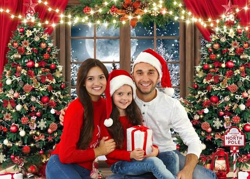 CHAIYA 7X5FT Christmas Backdrop Christmas Window Background Red Christmas Curtain Background Winter Snow Xmas Tree Gift Christmas Family Party Background New Year Party Backdrop in Kuwait