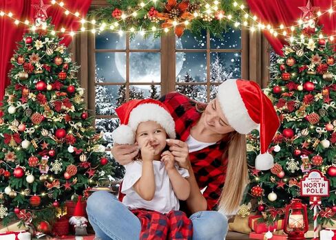 CHAIYA 7X5FT Christmas Backdrop Christmas Window Background Red Christmas Curtain Background Winter Snow Xmas Tree Gift Christmas Family Party Background New Year Party Backdrop in Kuwait