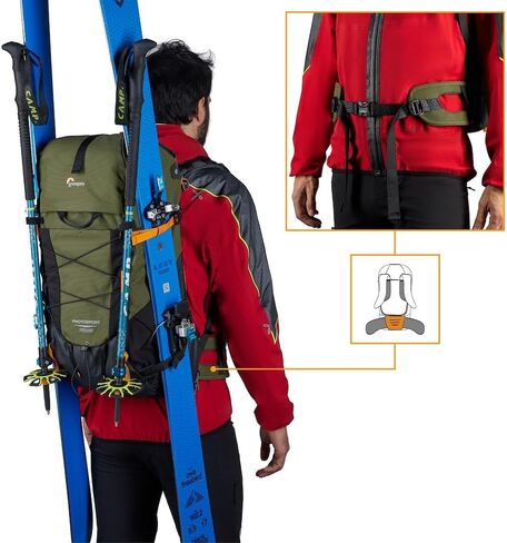 حقيبة ظهر Lowepro PhotoSport X سعة 35 لتر AW مع أقمشة معاد تدويرها، حقيبة ظهر للكاميرا للانعكاس والمرايا، وصول خلفي، إدراج كاميرا قابل للإزالة، ميزات مخصصة لتسلق الجبال، مقاس M/L، رمادي داكن/أخضر in Kuwait