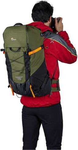 حقيبة ظهر Lowepro PhotoSport X سعة 35 لتر AW مع أقمشة معاد تدويرها، حقيبة ظهر للكاميرا للانعكاس والمرايا، وصول خلفي، إدراج كاميرا قابل للإزالة، ميزات مخصصة لتسلق الجبال، مقاس M/L، رمادي داكن/أخضر in Kuwait