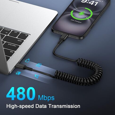 Car Android Auto Cable Charger Cord iPhone 16 Coiled USB C to USB C Cable Fast Charging for iPhone 16 Pro Max 16 Plus 15 Pro, Google Pixel 9 Pro XL/8a/7 Pro/6a,Samsung Galaxy S24 Ultra A35 A55 S23FE in Saudi Arabia