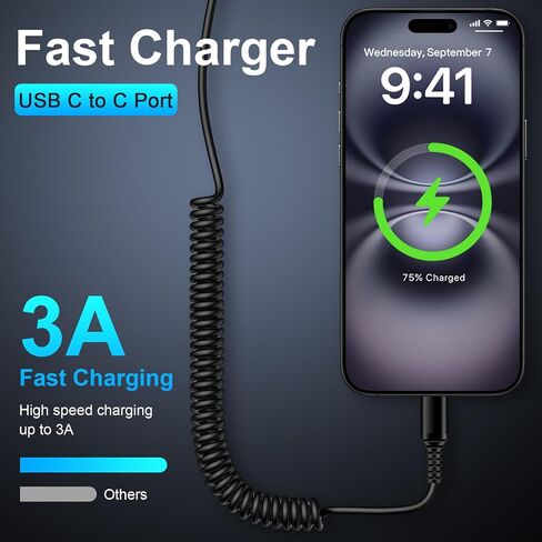 Car Android Auto Cable Charger Cord iPhone 16 Coiled USB C to USB C Cable Fast Charging for iPhone 16 Pro Max 16 Plus 15 Pro, Google Pixel 9 Pro XL/8a/7 Pro/6a,Samsung Galaxy S24 Ultra A35 A55 S23FE in Saudi Arabia