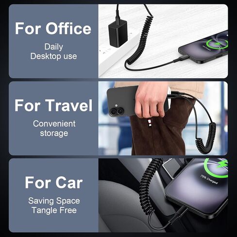 Car Android Auto Cable Charger Cord iPhone 16 Coiled USB C to USB C Cable Fast Charging for iPhone 16 Pro Max 16 Plus 15 Pro, Google Pixel 9 Pro XL/8a/7 Pro/6a,Samsung Galaxy S24 Ultra A35 A55 S23FE in Saudi Arabia