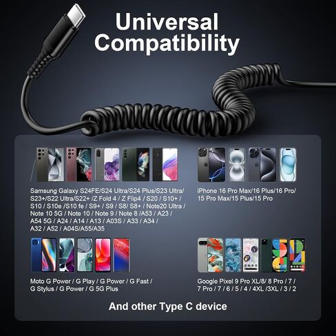 Car Android Auto Cable Charger Cord iPhone 16 Coiled USB C to USB C Cable Fast Charging for iPhone 16 Pro Max 16 Plus 15 Pro, Google Pixel 9 Pro XL/8a/7 Pro/6a,Samsung Galaxy S24 Ultra A35 A55 S23FE in Saudi Arabia