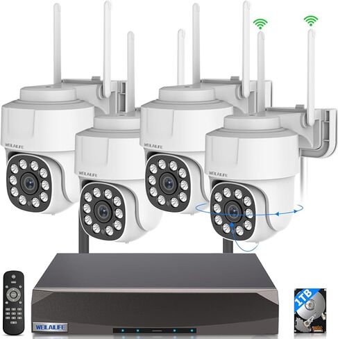 【تكبير رقمي 360 درجة PT، صوت ثنائي الاتجاه】 نظام كاميرا أمان لاسلكية خارجية 5 ميجابكسل كاميرات مراقبة PTZ داخلية مقاومة للماء للمراقبة بالفيديو المنزلي in Kuwait