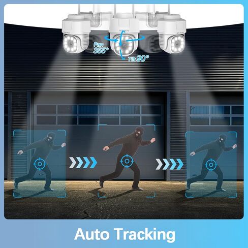 【تكبير رقمي 360 درجة PT، صوت ثنائي الاتجاه】 نظام كاميرا أمان لاسلكية خارجية 5 ميجابكسل كاميرات مراقبة PTZ داخلية مقاومة للماء للمراقبة بالفيديو المنزلي in Kuwait