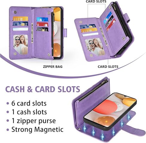 حافظة هاتف Asuwish لهاتف Samsung Galaxy A42 5G مزودة بسحاب وغطاء خلوي قابل للفصل مع واقي شاشة من الزجاج المقسى وحزام كروس وفتحة بطاقة زهرة A 42 G5 42A S42 4G 2021 للنساء والفتيات باللون الرمادي in Kuwait