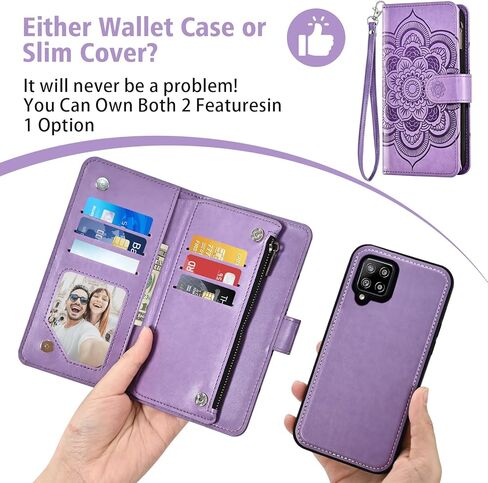 حافظة هاتف Asuwish لهاتف Samsung Galaxy A42 5G مزودة بسحاب وغطاء خلوي قابل للفصل مع واقي شاشة من الزجاج المقسى وحزام كروس وفتحة بطاقة زهرة A 42 G5 42A S42 4G 2021 للنساء والفتيات باللون الرمادي in Kuwait