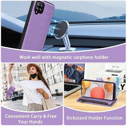 حافظة هاتف Asuwish لهاتف Samsung Galaxy A42 5G مزودة بسحاب وغطاء خلوي قابل للفصل مع واقي شاشة من الزجاج المقسى وحزام كروس وفتحة بطاقة زهرة A 42 G5 42A S42 4G 2021 للنساء والفتيات باللون الرمادي in Kuwait