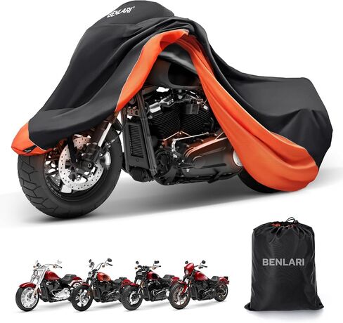 غطاء دراجة نارية مقاوم للماء يحل محل Harley Davidson Touring Limited مع نماذج الجذع، أغطية دراجة نارية Benlari 300D مع صندوق جانبي مقاوم للماء في الهواء الطلق حماية من جميع الأحوال الجوية (برتقالي) in Saudi Arabia