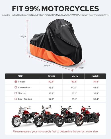 غطاء دراجة نارية مقاوم للماء يحل محل Harley Davidson Touring Limited مع نماذج الجذع، أغطية دراجة نارية Benlari 300D مع صندوق جانبي مقاوم للماء في الهواء الطلق حماية من جميع الأحوال الجوية (برتقالي) in Saudi Arabia