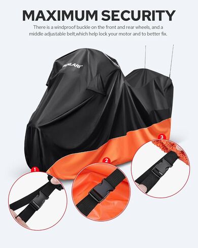 غطاء دراجة نارية مقاوم للماء يحل محل Harley Davidson Touring Limited مع نماذج الجذع، أغطية دراجة نارية Benlari 300D مع صندوق جانبي مقاوم للماء في الهواء الطلق حماية من جميع الأحوال الجوية (برتقالي) in Saudi Arabia