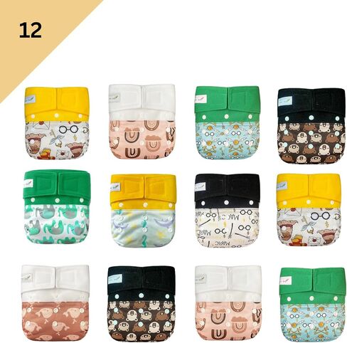 KaWaii Baby One Size HD3 Pocket Cloth Diapers, Best Daycare Nappies, Washable, Reusable, Leakfree, Unisex, Pack of 12 Diapers in Saudi Arabia