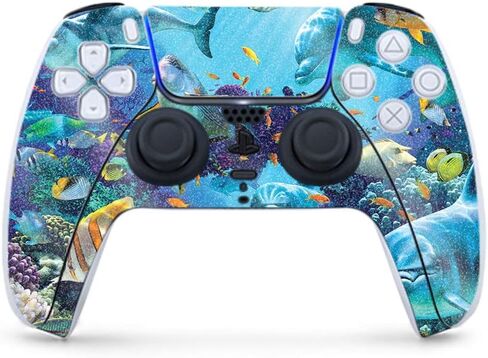 MightySkins Glossy Glitter Gaming Skin for PS5 / Playstation 5 Controller - Ocean Friends | Durable High-Gloss Glitter Finish | Easy to Apply and Change Style | Made in The USA in Saudi Arabia
