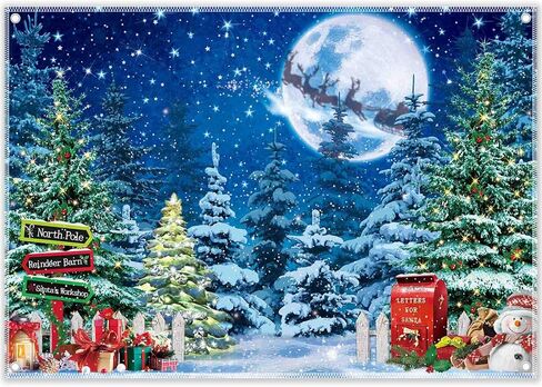 10x8ft North Pole Photography Backdrop Christmas Winter Scene Night Snow Background Xmas Tree Fairytale Forest Photo Supplies Shooting Banner in Saudi Arabia