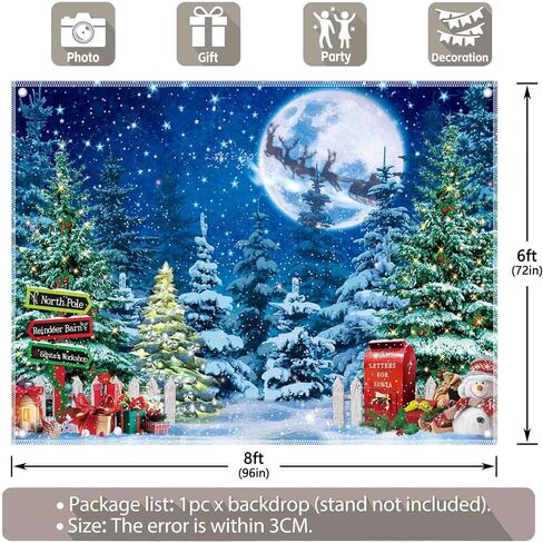 10x8ft North Pole Photography Backdrop Christmas Winter Scene Night Snow Background Xmas Tree Fairytale Forest Photo Supplies Shooting Banner in Saudi Arabia
