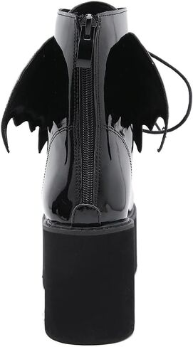 أحذية منصة سوداء للنساء مع سلسلة أزياء أحذية قتالية بكعب مكتنز ومرصعة بأربطة وسحاب أحذية إيمو قوطية للحفلات التنكرية للهالوين أحذية الكاحل للابنة in Kuwait