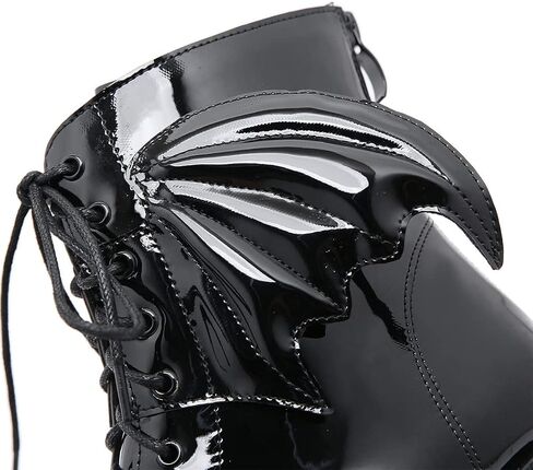 أحذية منصة سوداء للنساء مع سلسلة أزياء أحذية قتالية بكعب مكتنز ومرصعة بأربطة وسحاب أحذية إيمو قوطية للحفلات التنكرية للهالوين أحذية الكاحل للابنة in Kuwait