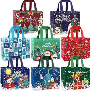 DULEFUN 20pcs Christmas Gift Bags, Reusable Christmas Tote Bags Treat Non-Woven Bags Large Medium Small Xmas Shopping Wrapping Bags for Christmas Holiday Party Favors Supplies