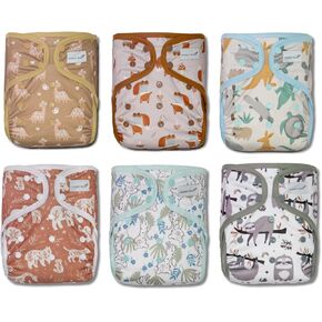 Kawaii Baby 6 Happy Leak-Free Cloth Diaper Covers, Double-Layer adjustable to fit babies 8-36 pounds, Animal Club
