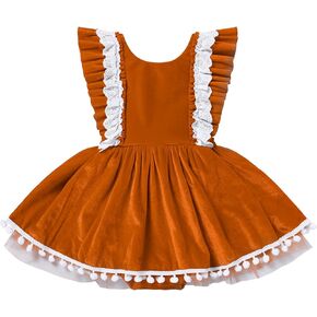 IDOPIP Baby Girls Velvet Dress Ruffle Lace Romper Tutu Dress Christmas Birthday Outfits Infant Princess Party Pageant Dresses