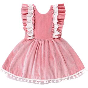 IDOPIP Baby Girls Velvet Dress Ruffle Lace Romper Tutu Dress Christmas Birthday Outfits Infant Princess Party Pageant Dresses in Kuwait
