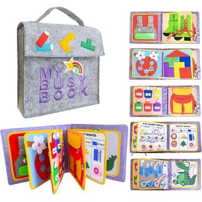 Montessori Fabric Quiet Book for Toddlers1 2 3 4 Year Old - Toddler Busy Book with Touch, Feel and Learn Activities for Boys and Girls Travel Toys Sensory Book Baby Gifts