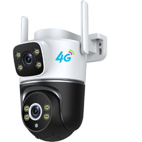 4G LTE Cellular Security Camera, Dual Lens Outdoor Cameras for Home Security with Pan Tilt HD Night Vision 2-Way Talk,IP66 Waterproof 𝗗𝘂𝗮𝗹 𝗦𝗰𝗿𝗲𝗲𝗻