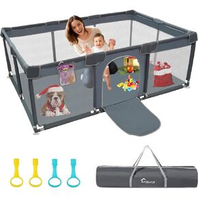 Kids Playpen for Babies and Toddlers, Large Square Baby Playpen Indoor & Outdoor Use, Easy Assembly Baby Fence with Breathable Mesh, Portable Baby Play Yard 50"x50"-Grey. in Kuwait