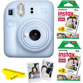 Fujifilm Instax Mini 12 Instant Camera Bundled with Instax Mini Instant Films (2 Twin Packs) and BuzzPhoto Microfiber Cleaning Cloth (Lilac Purple)