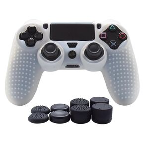 Jazane Grips Compaitble for PS4 Controller Skin ,Silicone Cover for PlayStation 4 PS4/Slim/Pro Controller Pack 1 Anti Slip Cover Case Protector- with 8pcs Thumb Grips-Studs White