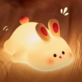 Cute Silicone Rabbit Night Light, Dimmable Light up Bunny, Cute Silicone Baby lamp, Rechargeable Bunny Light for Kids Room Decor, Squishy lamp for Nursery Breastfeeding Bedroom Living Room