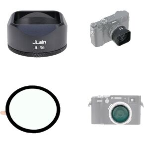 Fotga Black Aluminum Lens Hood Sunshade Hood for Fujifilm X100VI X100V X100F X100 X100S X100T X70 Camera + Glass MC UV Filter,Compatible with Fujifilm Original Lens Cap