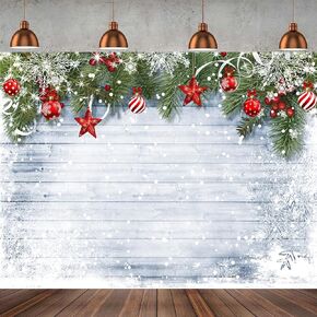 7x5ft Christmas Wood Wall Photography Banner Backdrop Winter Holiday Snowflake Xmas Tree Wood Floor Background Party Supplies Decor Photoshoot Studio Booth Props 040