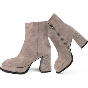 Women's Gray Chunky Heel Round Toe Ankle Boots